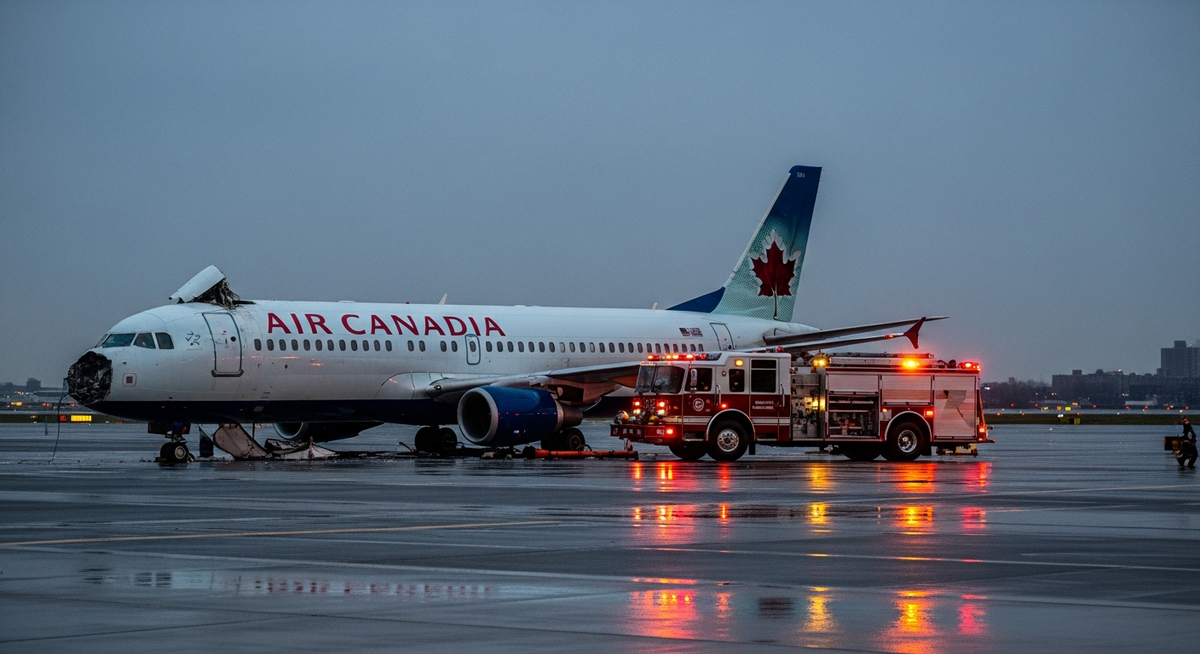 加拿大航空客機紐約機場擦撞消防車釀九傷 機場一度關閉