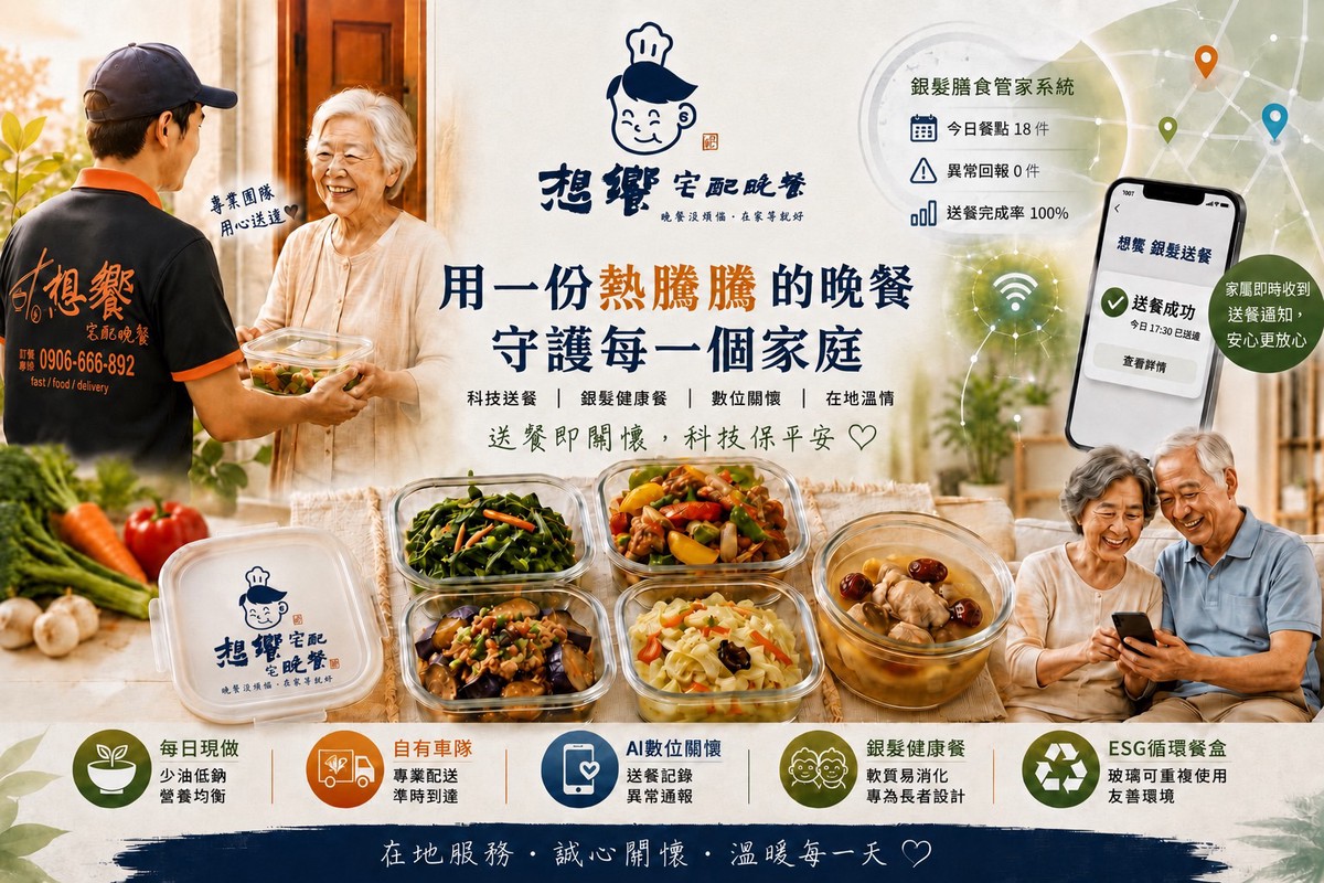 ▲想饗銀髮送餐服務 升級科技送餐 數位關懷服務 圖片來源:想饗宅配晚餐提供