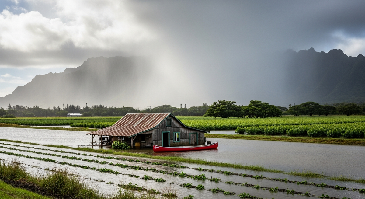 夏威夷歐胡島洪災肆虐 農場夫婦將貓置屋頂划獨木舟逃生 憂家園盡毀