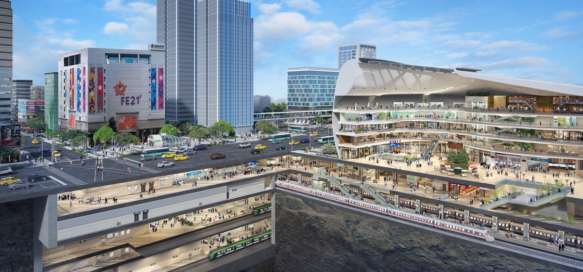 ▲桃園鐵路地下化模擬示意圖。（圖片來源：桃園市政府）